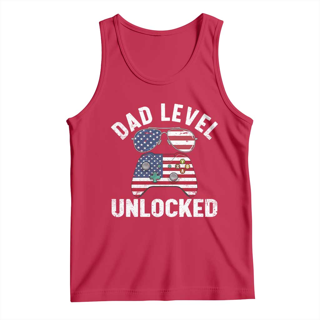 Dad Level Unlocked Tank Top New Dad Gamer American Flag 4th of July TS14 Red Print Your Wear