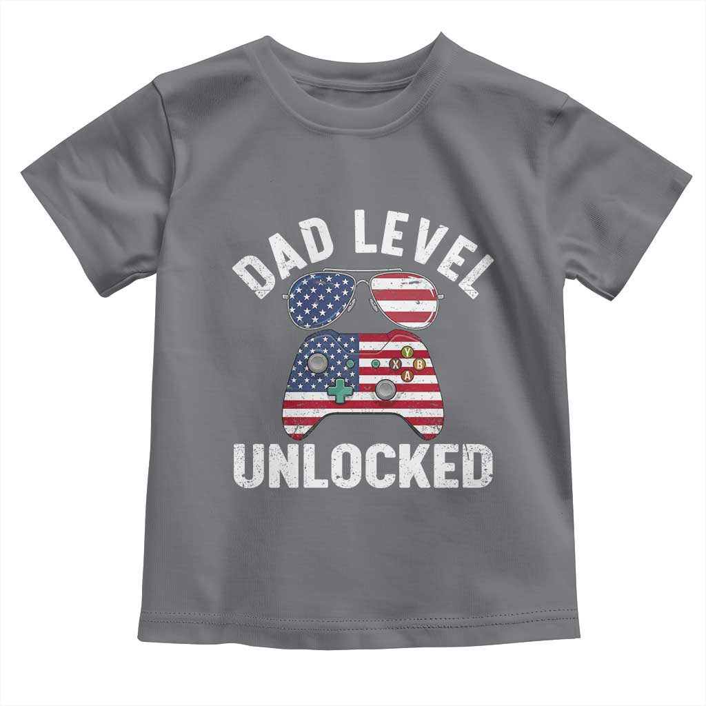 Dad Level Unlocked Toddler T Shirt New Dad Gamer American Flag 4th of July TS14 Charcoal Print Your Wear