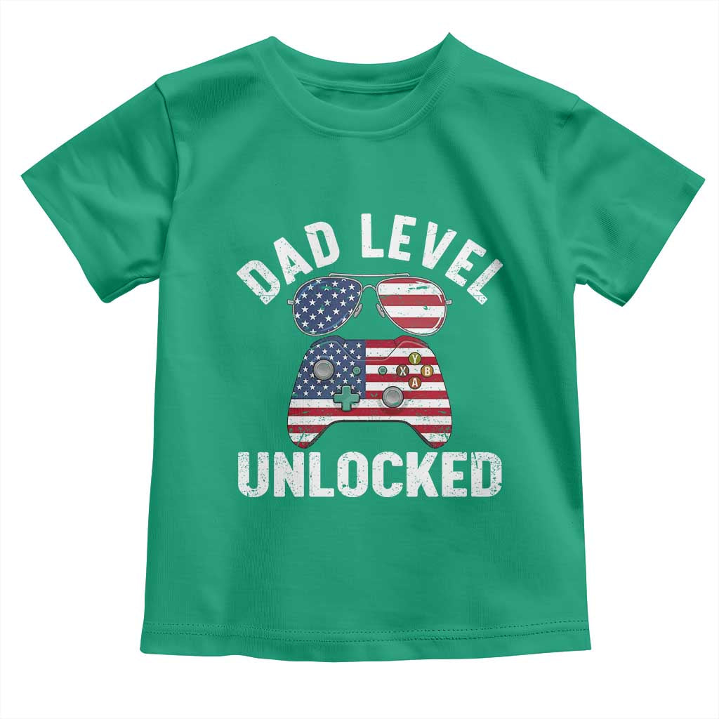 Dad Level Unlocked Toddler T Shirt New Dad Gamer American Flag 4th of July TS14 Irish Green Print Your Wear