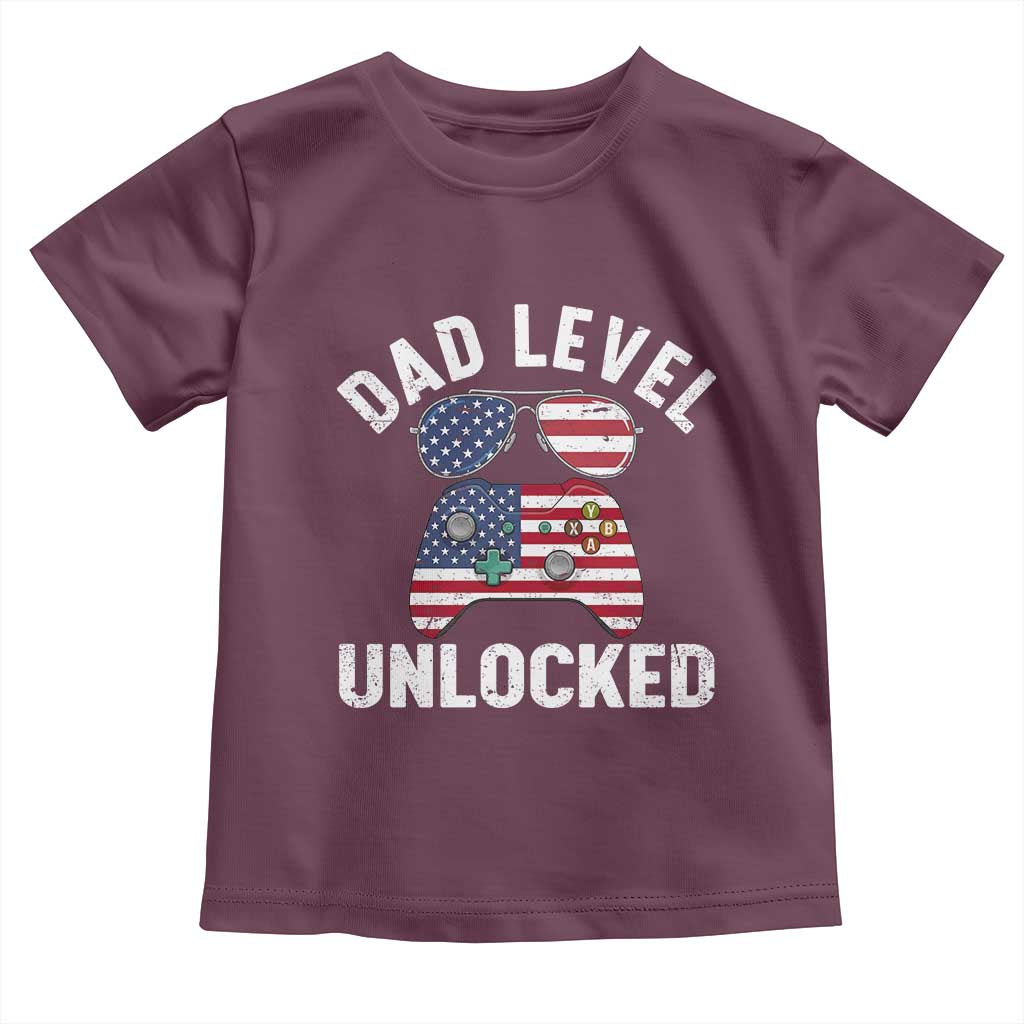 Dad Level Unlocked Toddler T Shirt New Dad Gamer American Flag 4th of July TS14 Maroon Print Your Wear