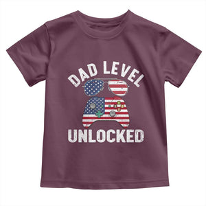Dad Level Unlocked Toddler T Shirt New Dad Gamer American Flag 4th of July TS14 Maroon Print Your Wear
