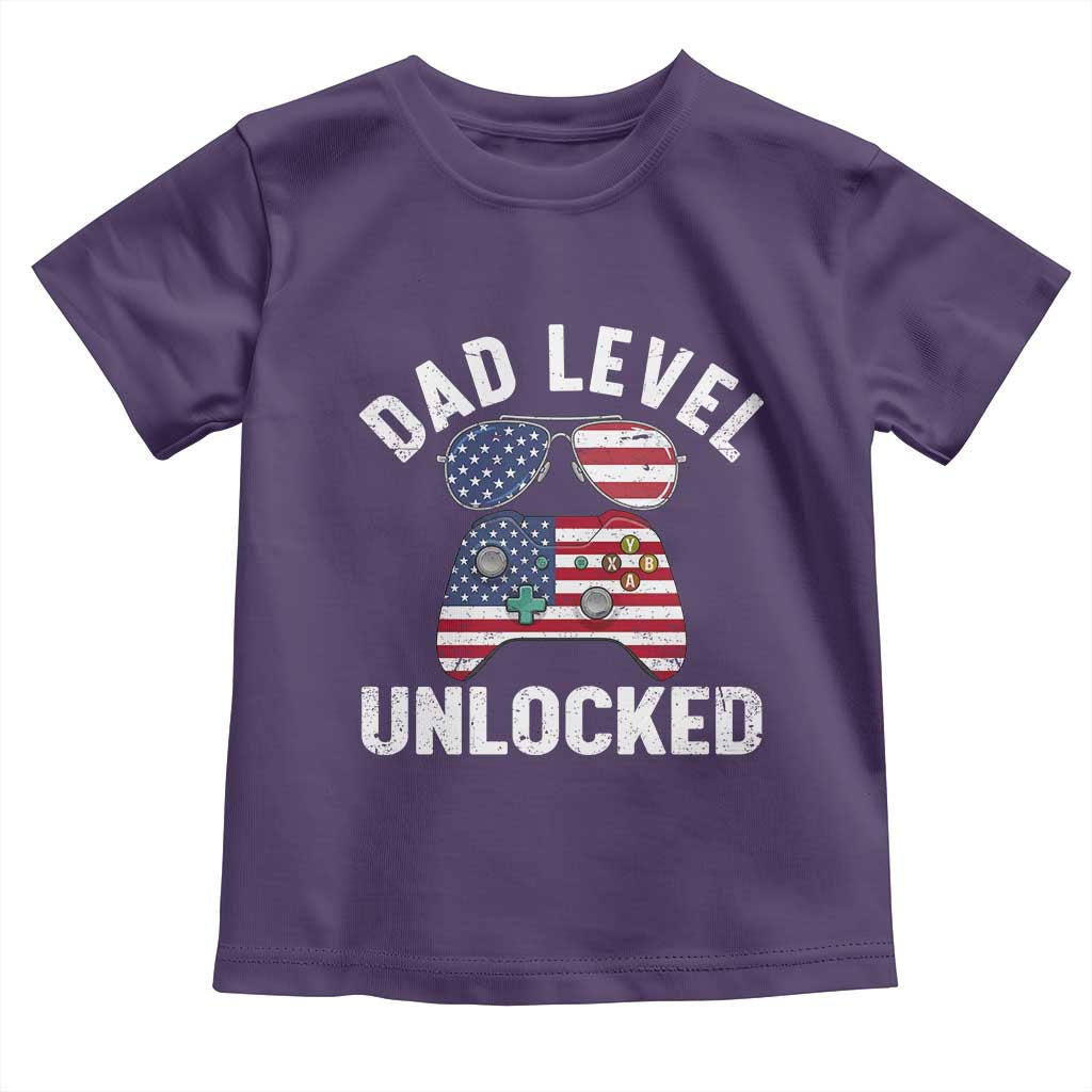 Dad Level Unlocked Toddler T Shirt New Dad Gamer American Flag 4th of July TS14 Purple Print Your Wear