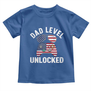 Dad Level Unlocked Toddler T Shirt New Dad Gamer American Flag 4th of July TS14 Royal Blue Print Your Wear