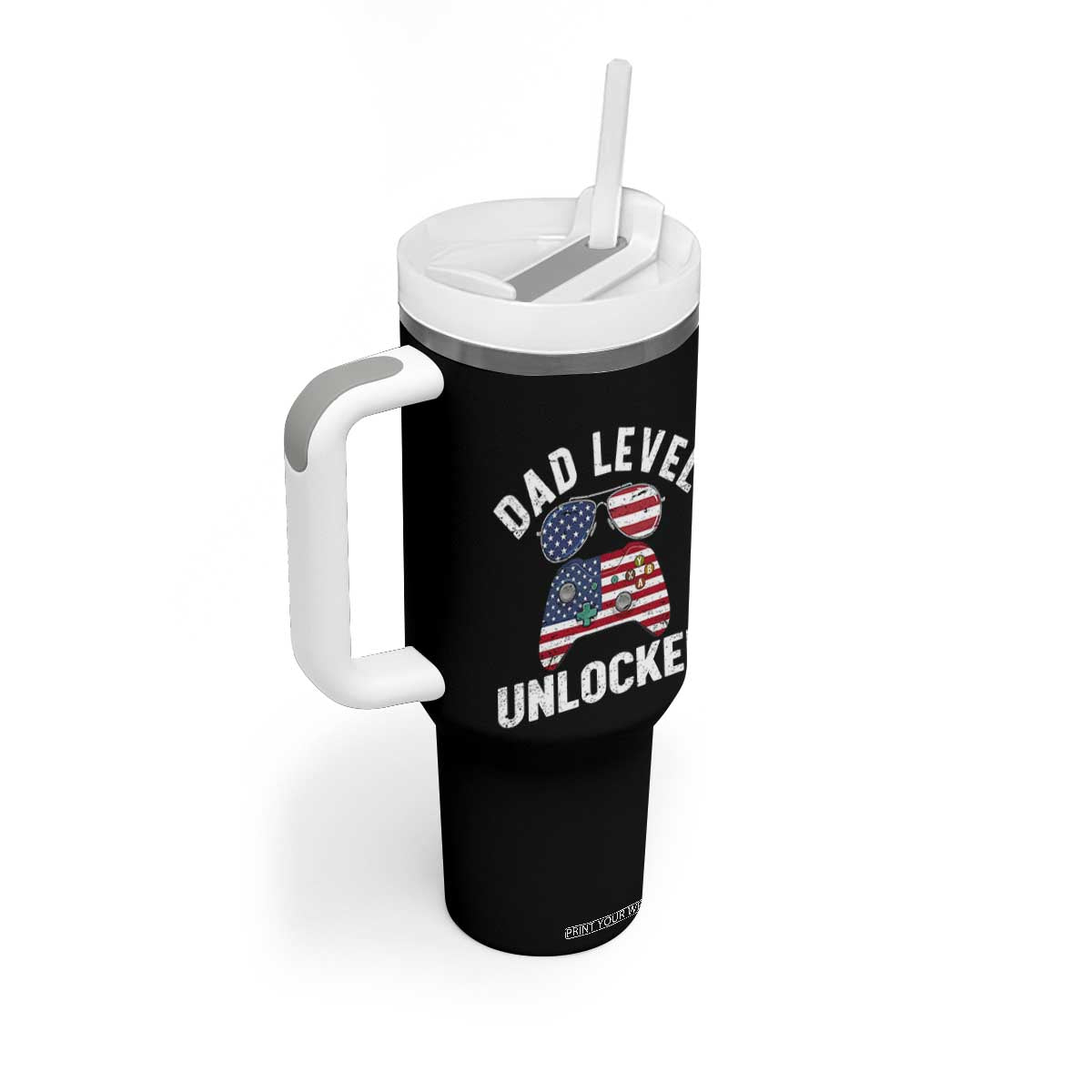 Dad Level Unlocked Tumbler With Handle New Dad Gamer American Flag 4th of July TS14 Print Your Wear