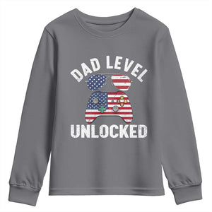 Dad Level Unlocked Youth Sweatshirt New Dad Gamer American Flag 4th of July TS14 Charcoal Print Your Wear