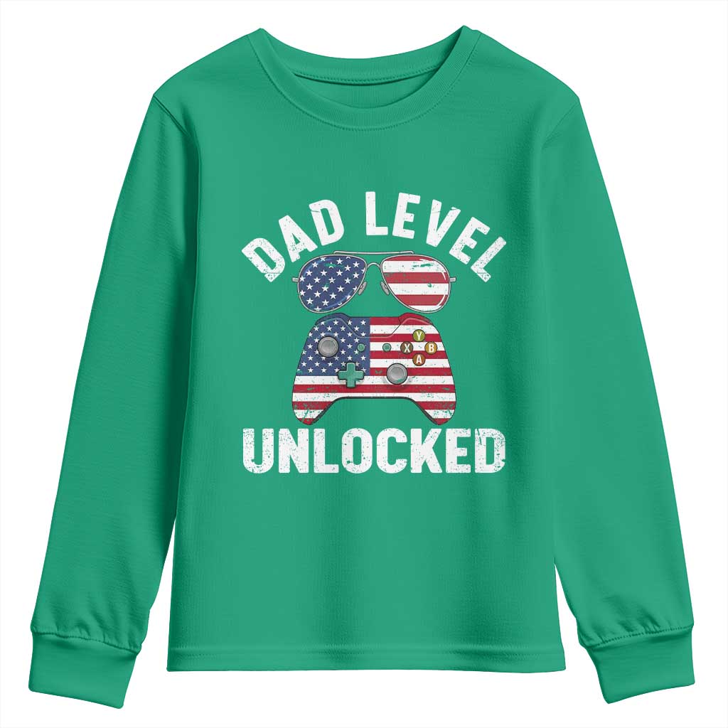 Dad Level Unlocked Youth Sweatshirt New Dad Gamer American Flag 4th of July TS14 Irish Green Print Your Wear