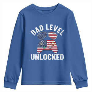 Dad Level Unlocked Youth Sweatshirt New Dad Gamer American Flag 4th of July TS14 Royal Blue Print Your Wear