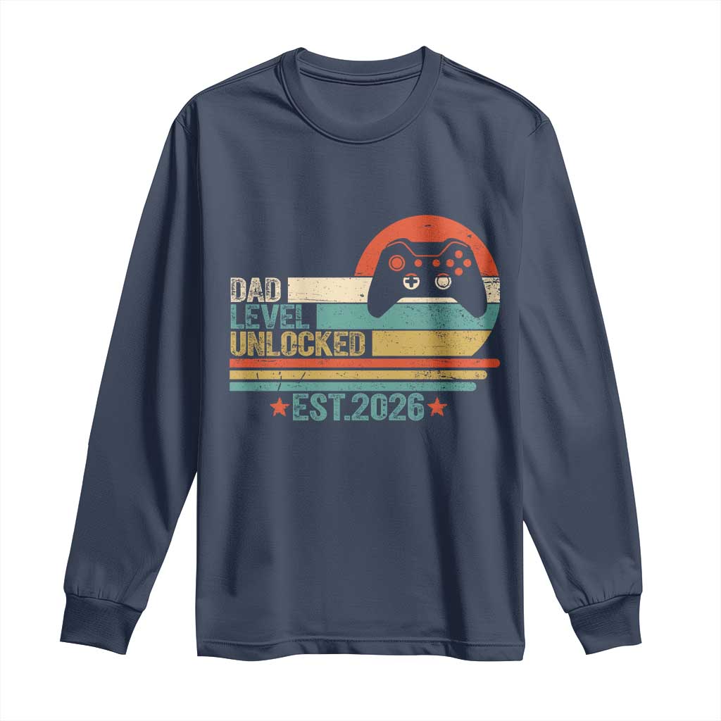 Dad Level Unlocked Long Sleeve Shirt Funny New Dad Gaming Gamer 2026 TS14 Navy Print Your Wear