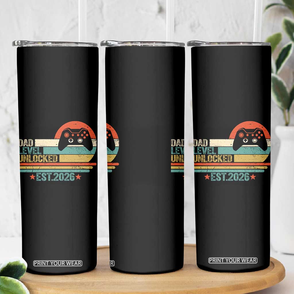 Dad Level Unlocked Skinny Tumbler Funny New Dad Gaming Gamer 2026 TS14 Print Your Wear