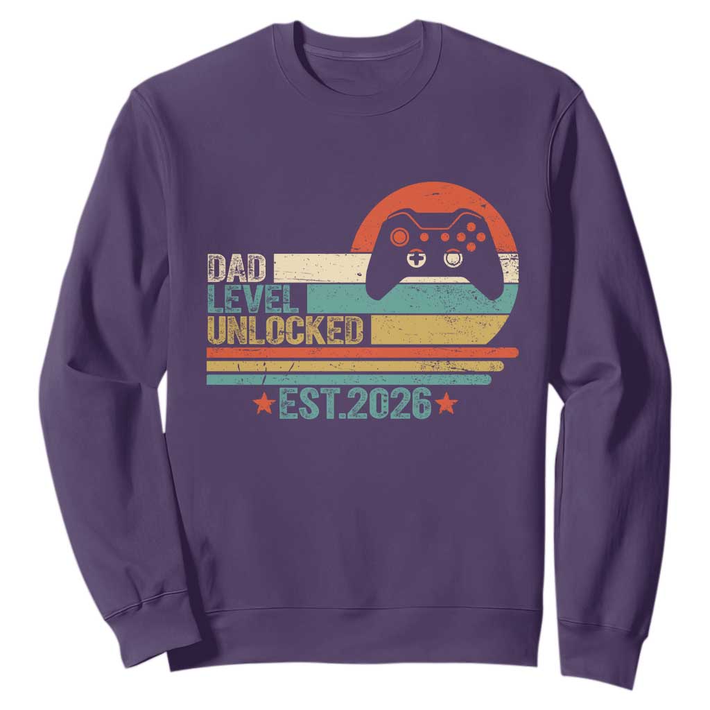 Dad Level Unlocked Sweatshirt Funny New Dad Gaming Gamer 2026 TS14 Purple Print Your Wear