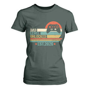 Dad Level Unlocked T Shirt For Women Funny New Dad Gaming Gamer 2026 TS14 Dark Forest Green Print Your Wear