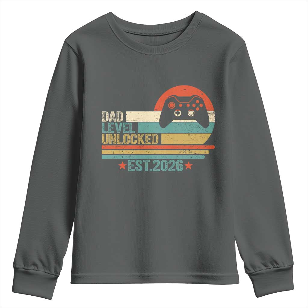 Dad Level Unlocked Youth Sweatshirt Funny New Dad Gaming Gamer 2026 TS14 Dark Heather Print Your Wear