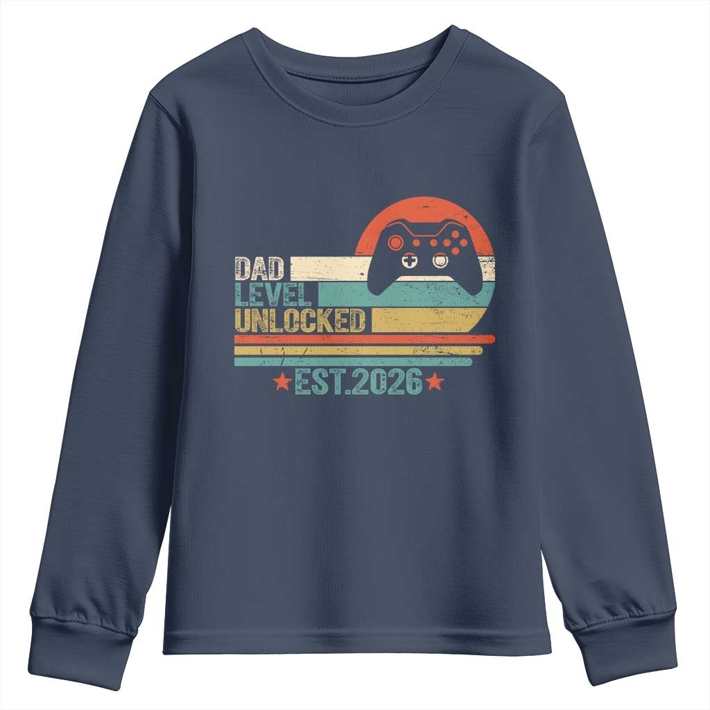 Dad Level Unlocked Youth Sweatshirt Funny New Dad Gaming Gamer 2026 TS14 Navy Print Your Wear