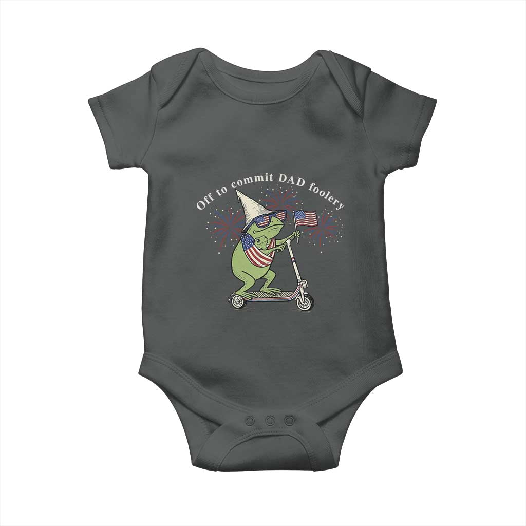 New Dad Frog 4th of July Baby Onesie Off to Commit Dad Foolery TS14 Dark Heather Print Your Wear