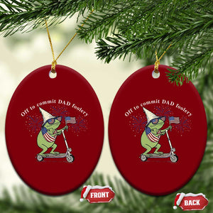 New Dad Frog 4th of July Ceramic Ornament Off to Commit Dad Foolery