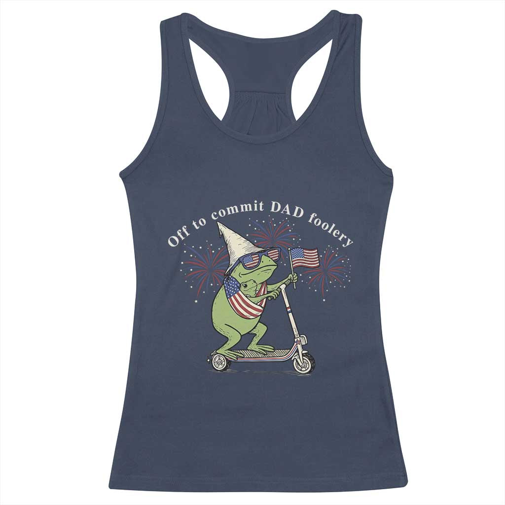 New Dad Frog 4th of July Racerback Tank Top Off to Commit Dad Foolery