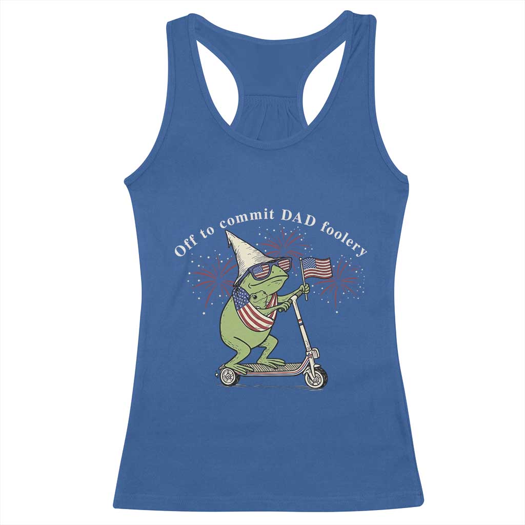 New Dad Frog 4th of July Racerback Tank Top Off to Commit Dad Foolery