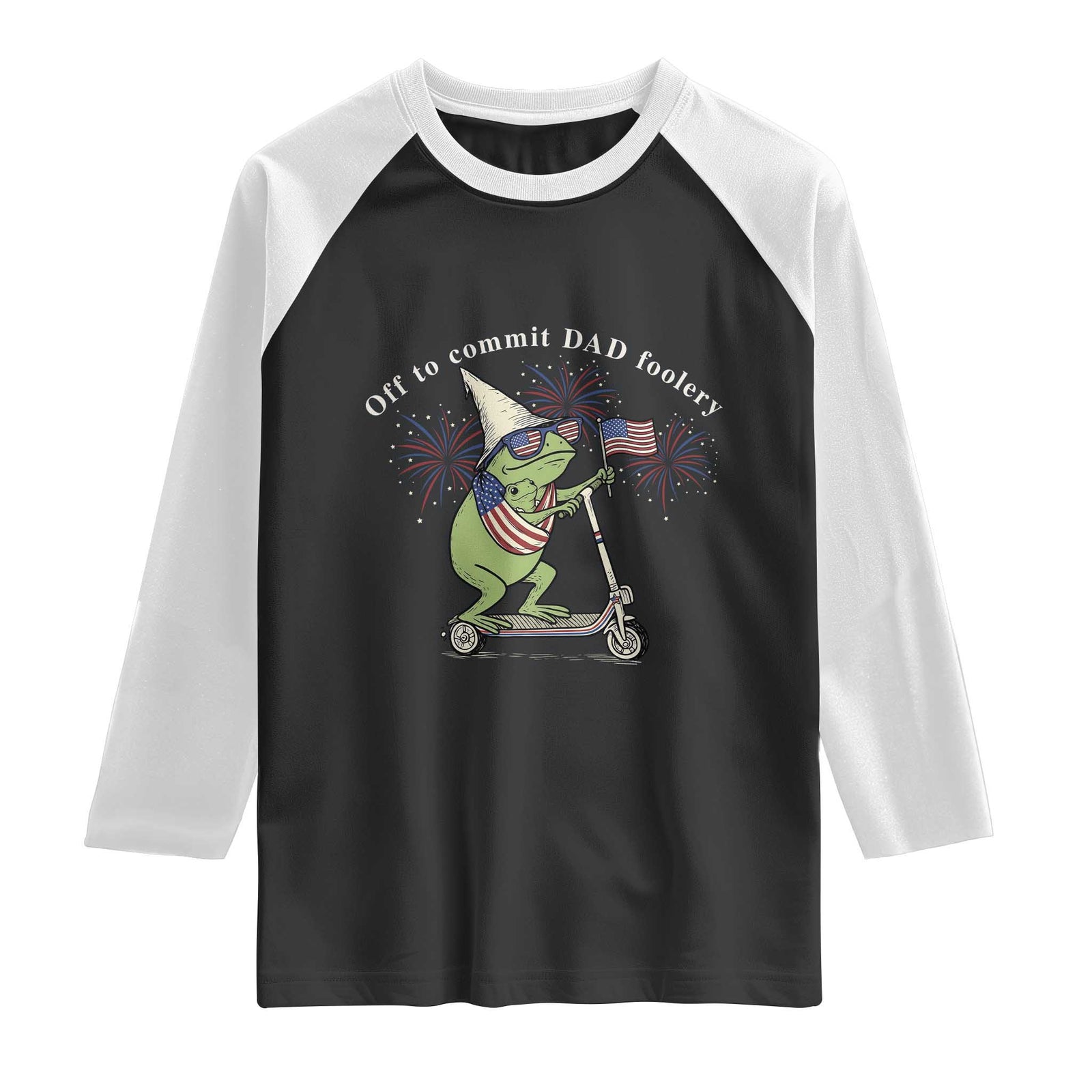 New Dad Frog 4th of July Raglan Shirt Off to Commit Dad Foolery TS14 Black White Print Your Wear