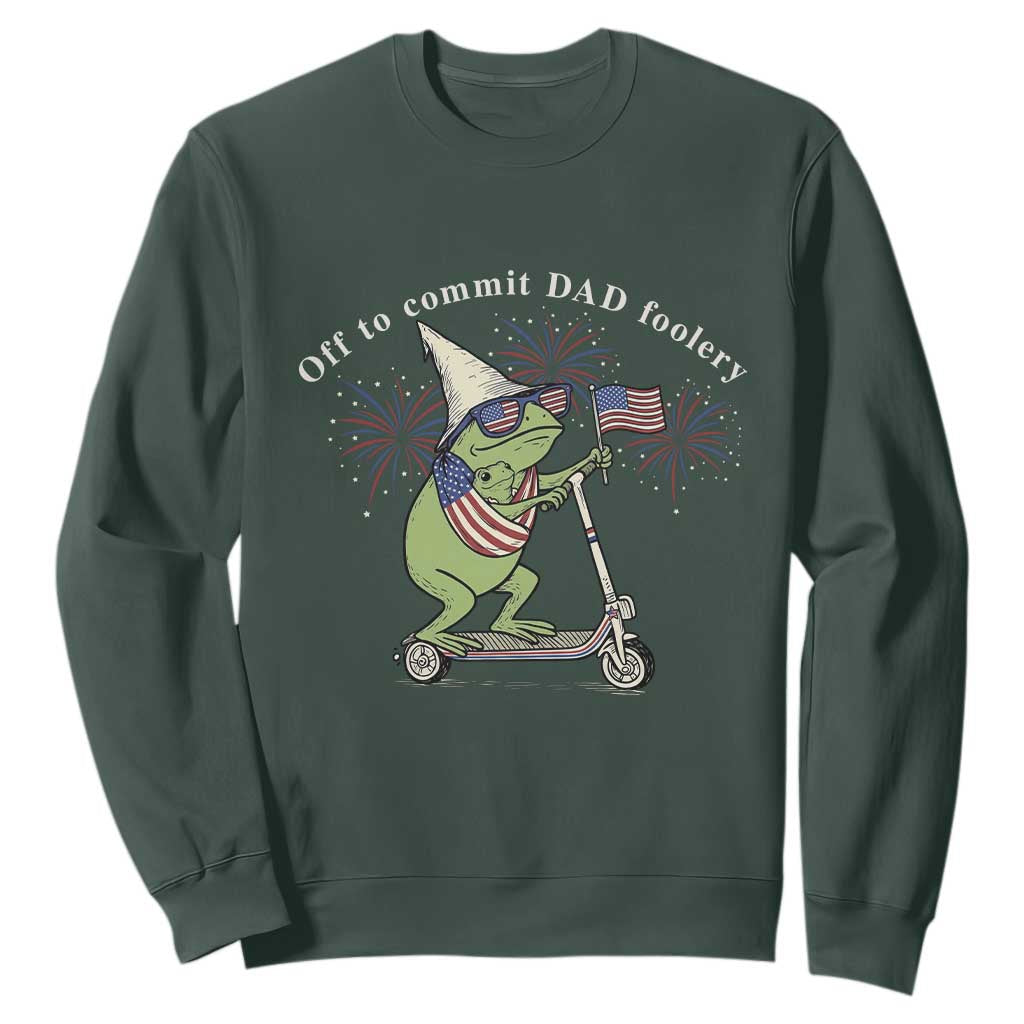 New Dad Frog 4th of July Sweatshirt Off to Commit Dad Foolery TS14 Dark Forest Green Print Your Wear
