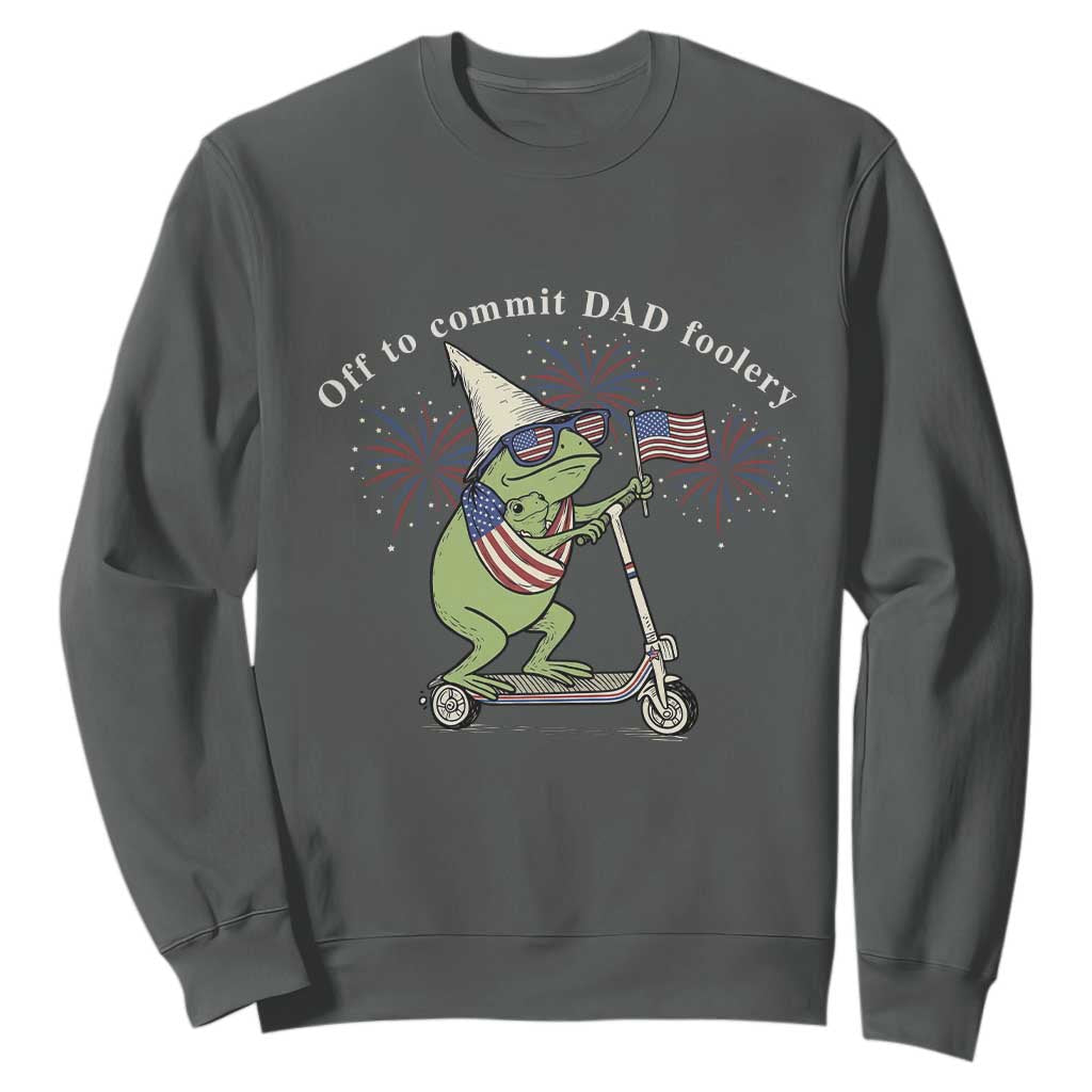 New Dad Frog 4th of July Sweatshirt Off to Commit Dad Foolery TS14 Dark Heather Print Your Wear