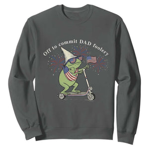 New Dad Frog 4th of July Sweatshirt Off to Commit Dad Foolery TS14 Dark Heather Print Your Wear
