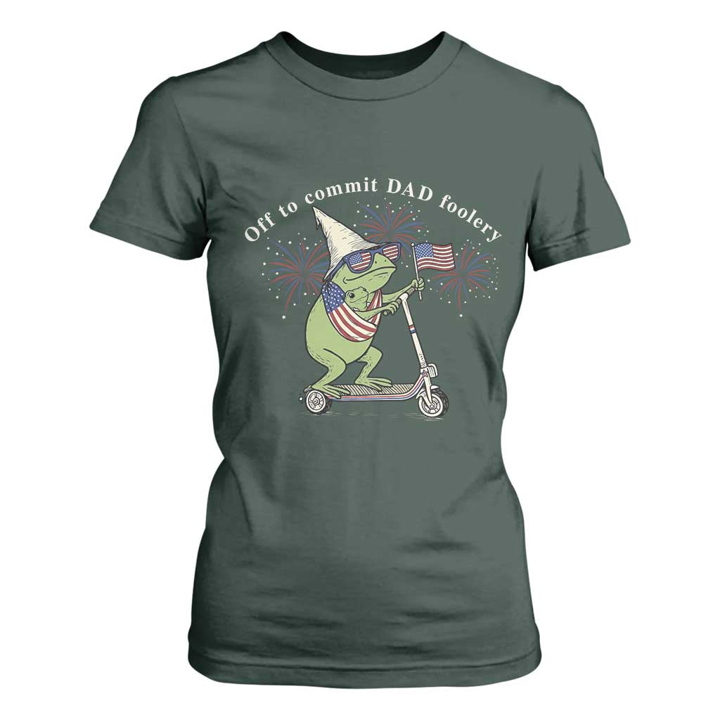 New Dad Frog 4th of July T Shirt For Women Off to Commit Dad Foolery TS14 Dark Forest Green Print Your Wear