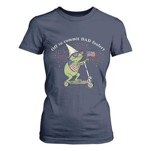 New Dad Frog 4th of July T Shirt For Women Off to Commit Dad Foolery TS14 Navy Print Your Wear