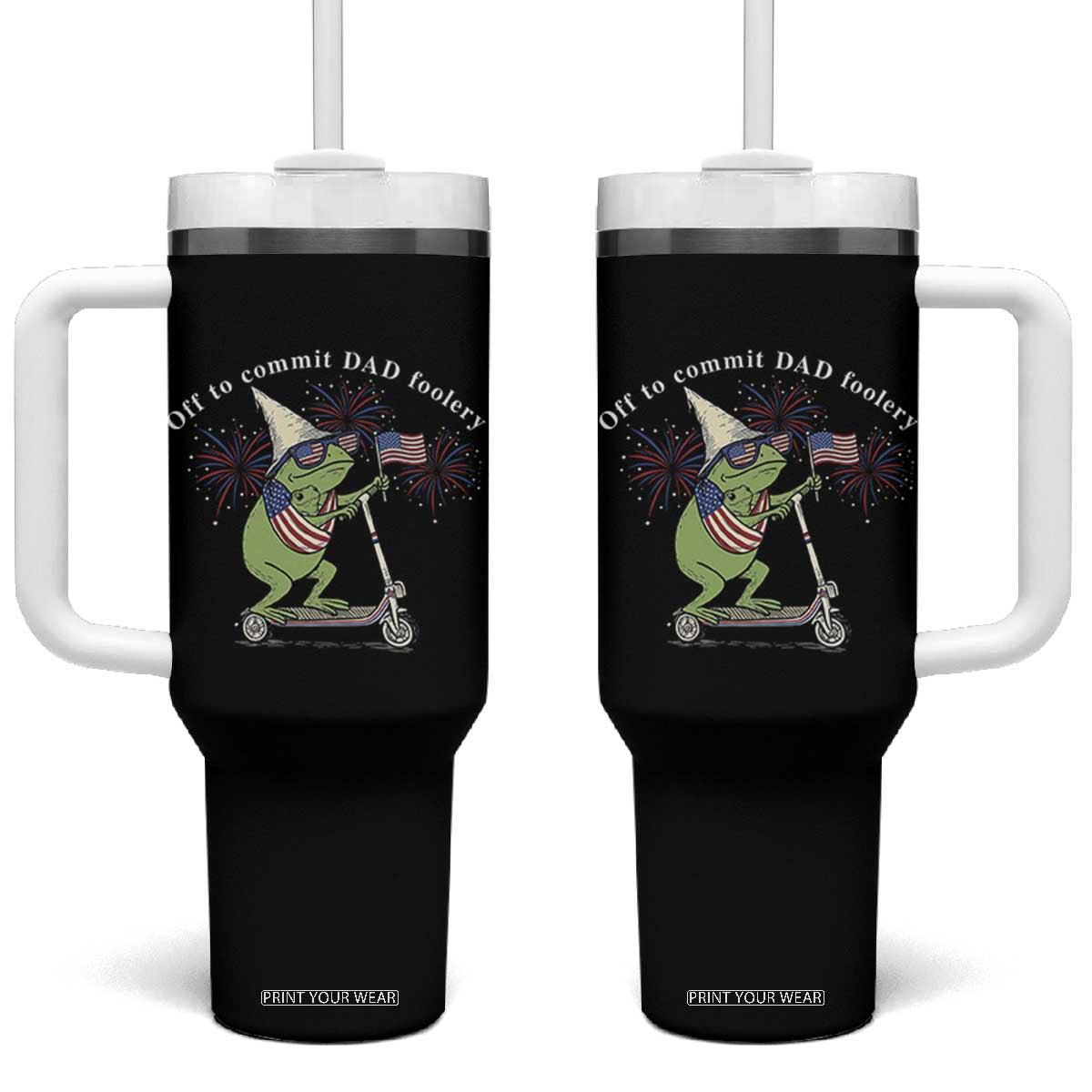 New Dad Frog 4th of July Tumbler With Handle Off to Commit Dad Foolery TS14 One Size: 40 oz Black Print Your Wear