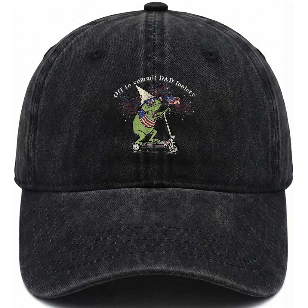 New Dad Frog 4th of July Washed Cotton Baseball Cap Off to Commit Dad Foolery