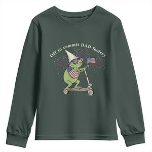 New Dad Frog 4th of July Youth Sweatshirt Off to Commit Dad Foolery TS14 Dark Forest Green Print Your Wear