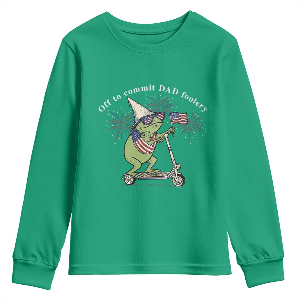 New Dad Frog 4th of July Youth Sweatshirt Off to Commit Dad Foolery TS14 Irish Green Print Your Wear