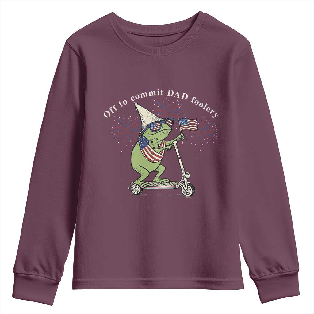 New Dad Frog 4th of July Youth Sweatshirt Off to Commit Dad Foolery TS14 Maroon Print Your Wear