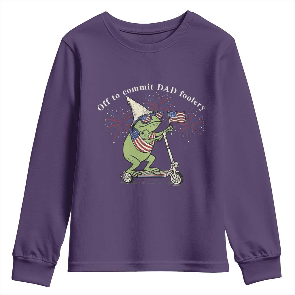 New Dad Frog 4th of July Youth Sweatshirt Off to Commit Dad Foolery TS14 Purple Print Your Wear