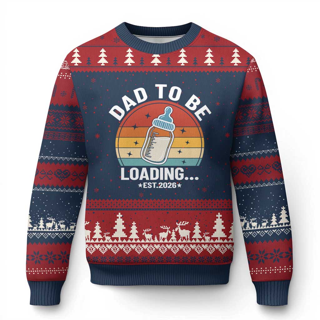Dad to Be 2026 Ugly Christmas Sweater Funny Pregnancy Announcement Gift TS14 Navy Red Print Your Wear