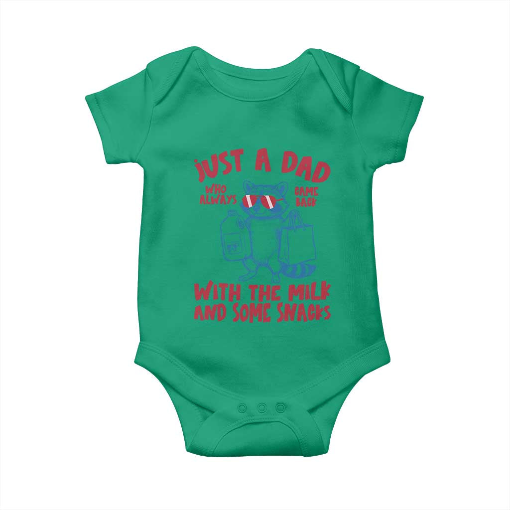 Just Dad Who Always Came Back With The Milk Baby Onesie Funny Raccoon Dad TS14 Irish Green Print Your Wear
