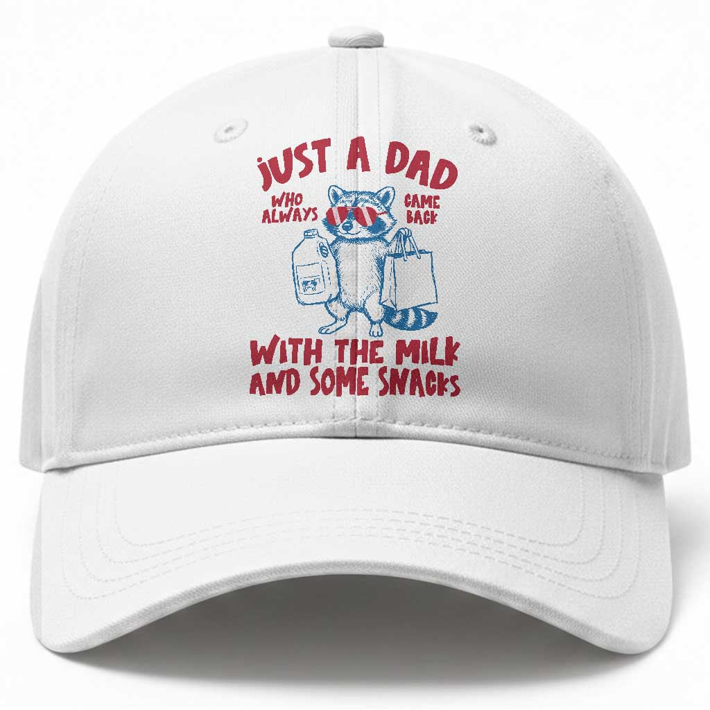 Just Dad Who Always Came Back With The Milk Baseball Cap Funny Raccoon Dad