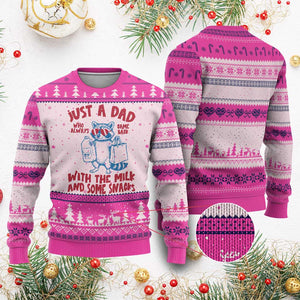 Just Dad Who Always Came Back With The Milk Ugly Christmas Sweater Funny Raccoon Dad TS14 Hot Pink Print Your Wear