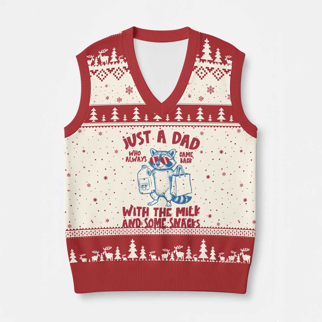 Just Dad Who Always Came Back With The Milk V-Neck Knit Sweater Vest Funny Raccoon Dad TS14 Beige Red Print Your Wear