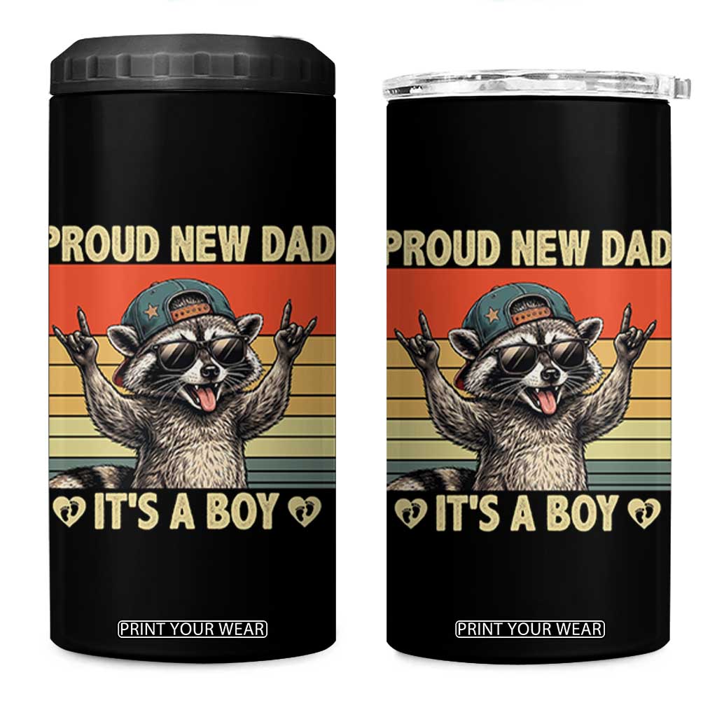 Proud New Dad It's A Boy 4 in 1 Can Cooler Tumbler Funny Raccoon Humor Father's Day TS14 One Size: 16 oz Black Print Your Wear