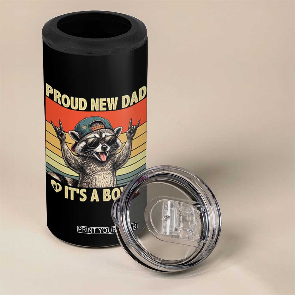 Proud New Dad It's A Boy 4 in 1 Can Cooler Tumbler Funny Raccoon Humor Father's Day