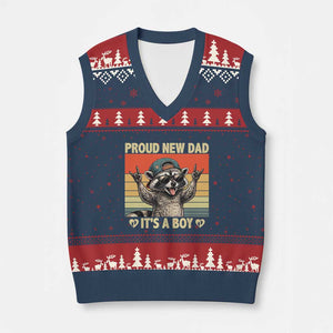 Proud New Dad It's A Boy V-Neck Knit Sweater Vest Funny Raccoon Humor Father's Day TS14 Navy Red Print Your Wear