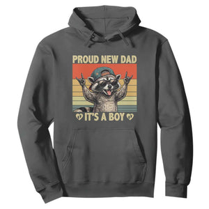 Proud New Dad It's A Boy Hoodie Funny Raccoon Humor Father's Day TS14 Dark Heather Print Your Wear