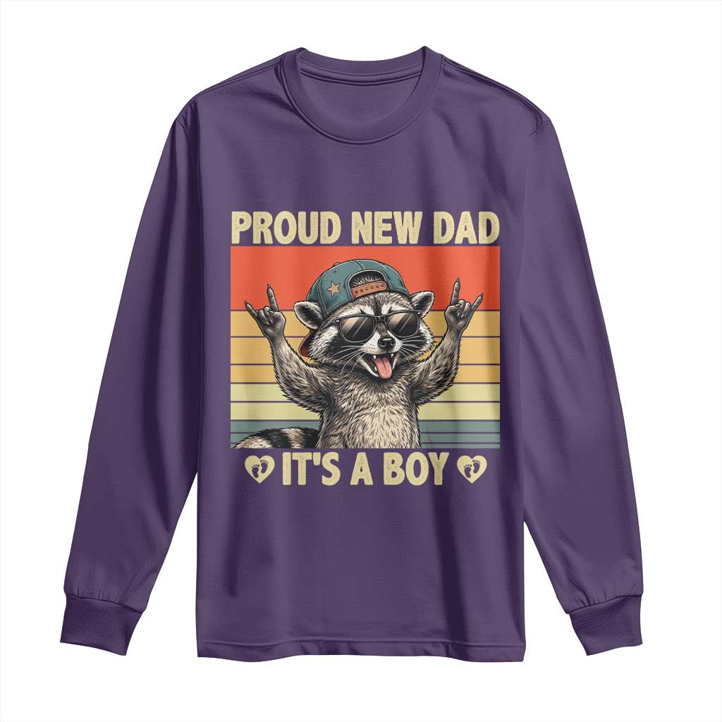 Proud New Dad It's A Boy Long Sleeve Shirt Funny Raccoon Humor Father's Day TS14 Purple Print Your Wear