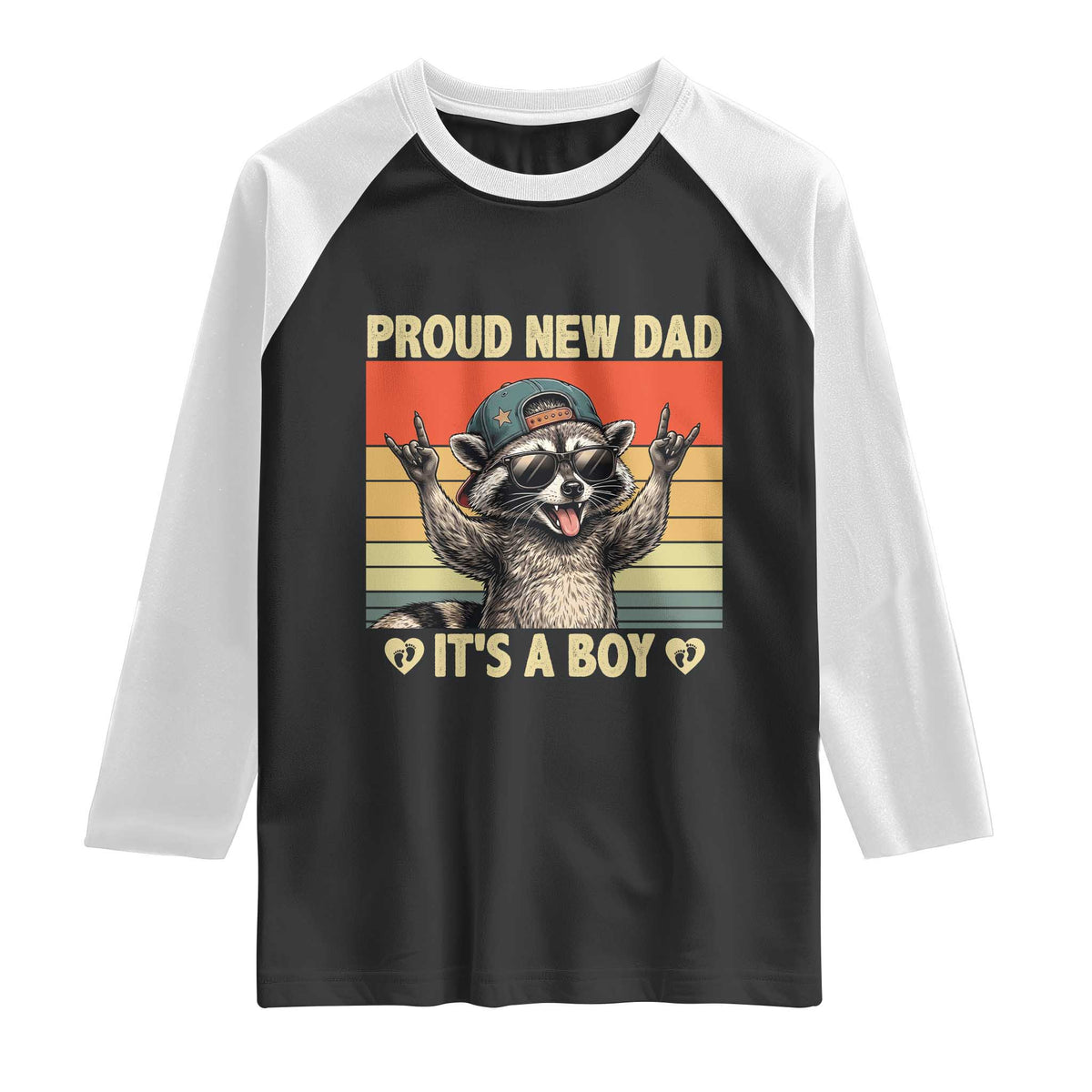 Proud New Dad It's A Boy Raglan Shirt Funny Raccoon Humor Father's Day TS14 Black White Print Your Wear
