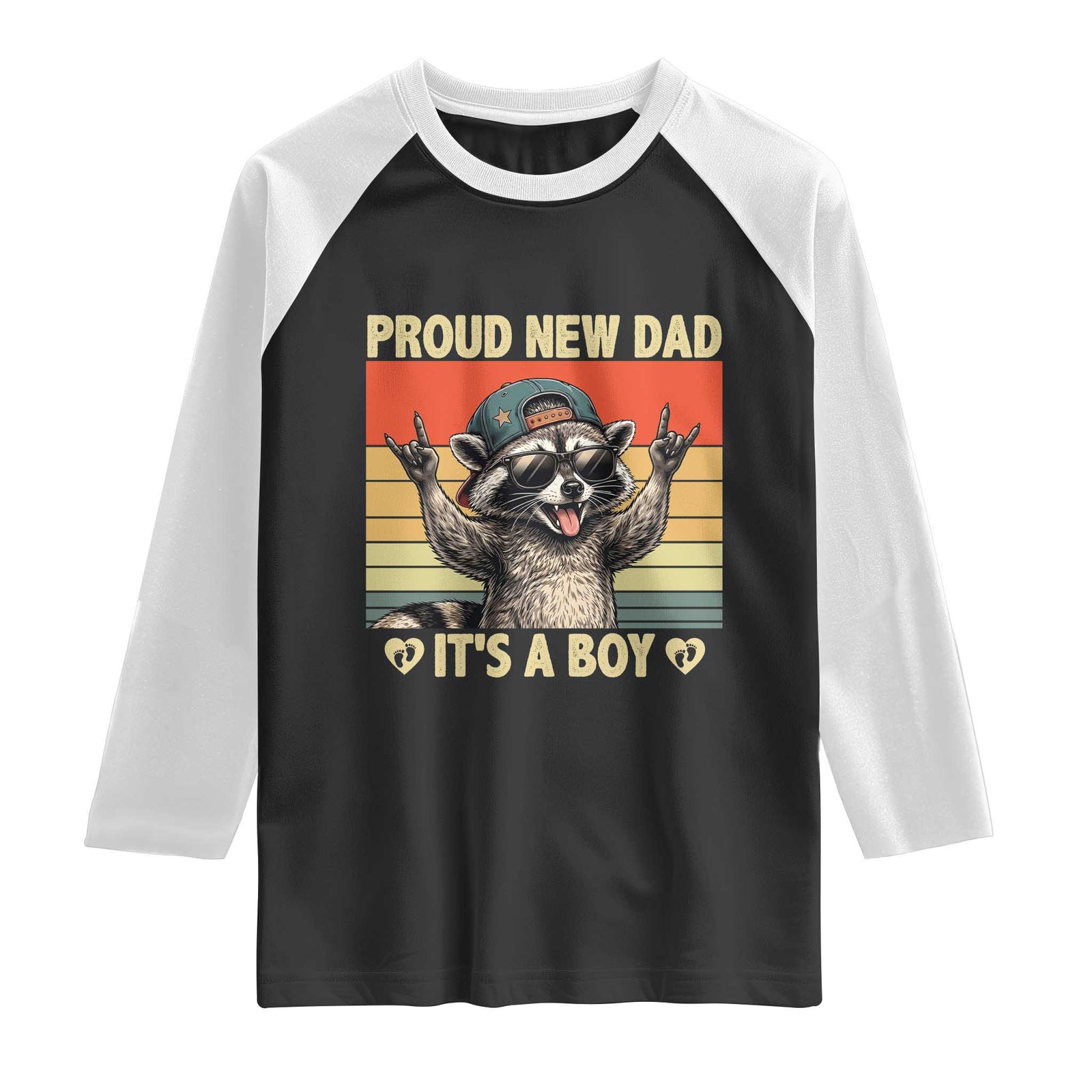 Proud New Dad It's A Boy Raglan Shirt Funny Raccoon Humor Father's Day TS14 Black White Print Your Wear