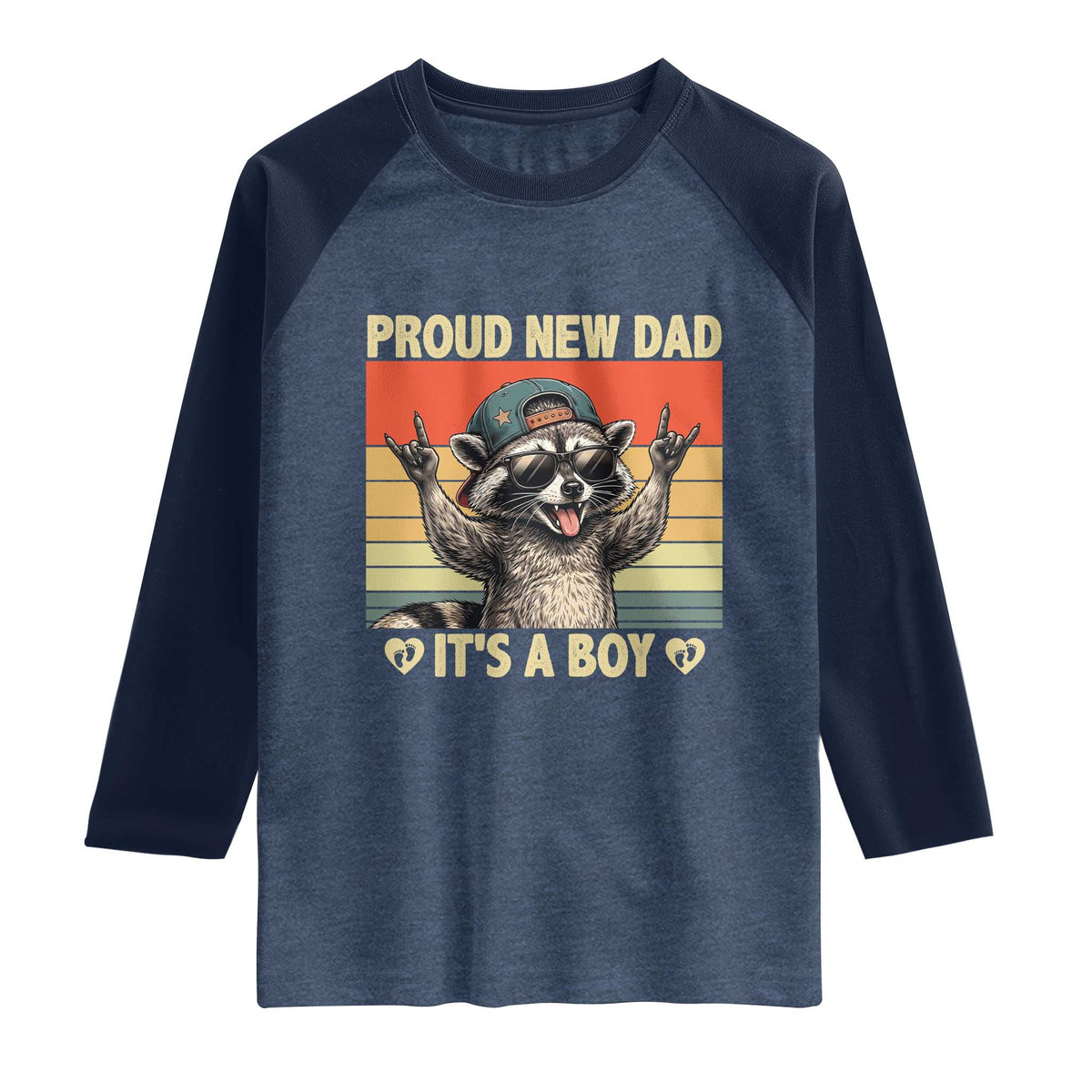 Proud New Dad It's A Boy Raglan Shirt Funny Raccoon Humor Father's Day TS14 Heather Denim Navy Print Your Wear