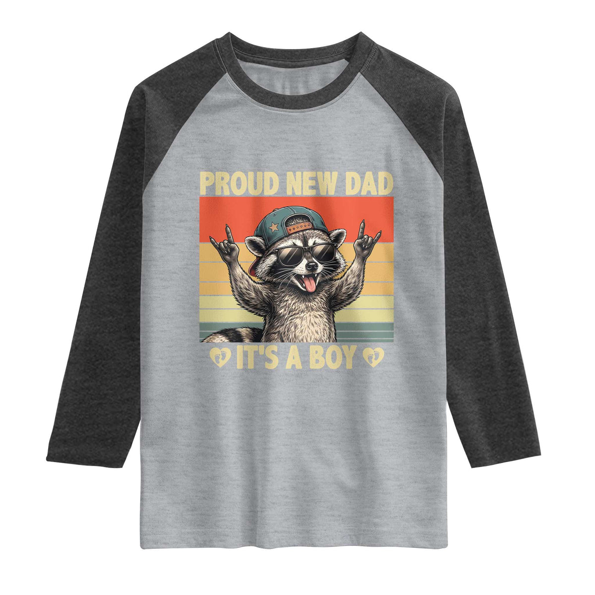 Proud New Dad It's A Boy Raglan Shirt Funny Raccoon Humor Father's Day TS14 Heather Gray Heather Charcoal Print Your Wear
