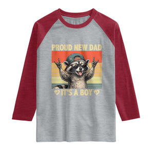 Proud New Dad It's A Boy Raglan Shirt Funny Raccoon Humor Father's Day TS14 Heather Gray Heather Red Print Your Wear