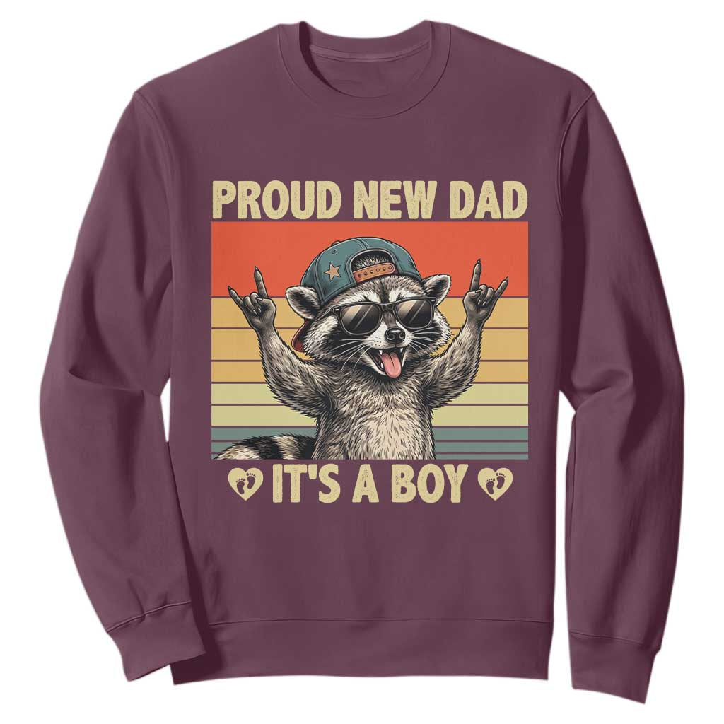 Proud New Dad It's A Boy Sweatshirt Funny Raccoon Humor Father's Day TS14 Maroon Print Your Wear