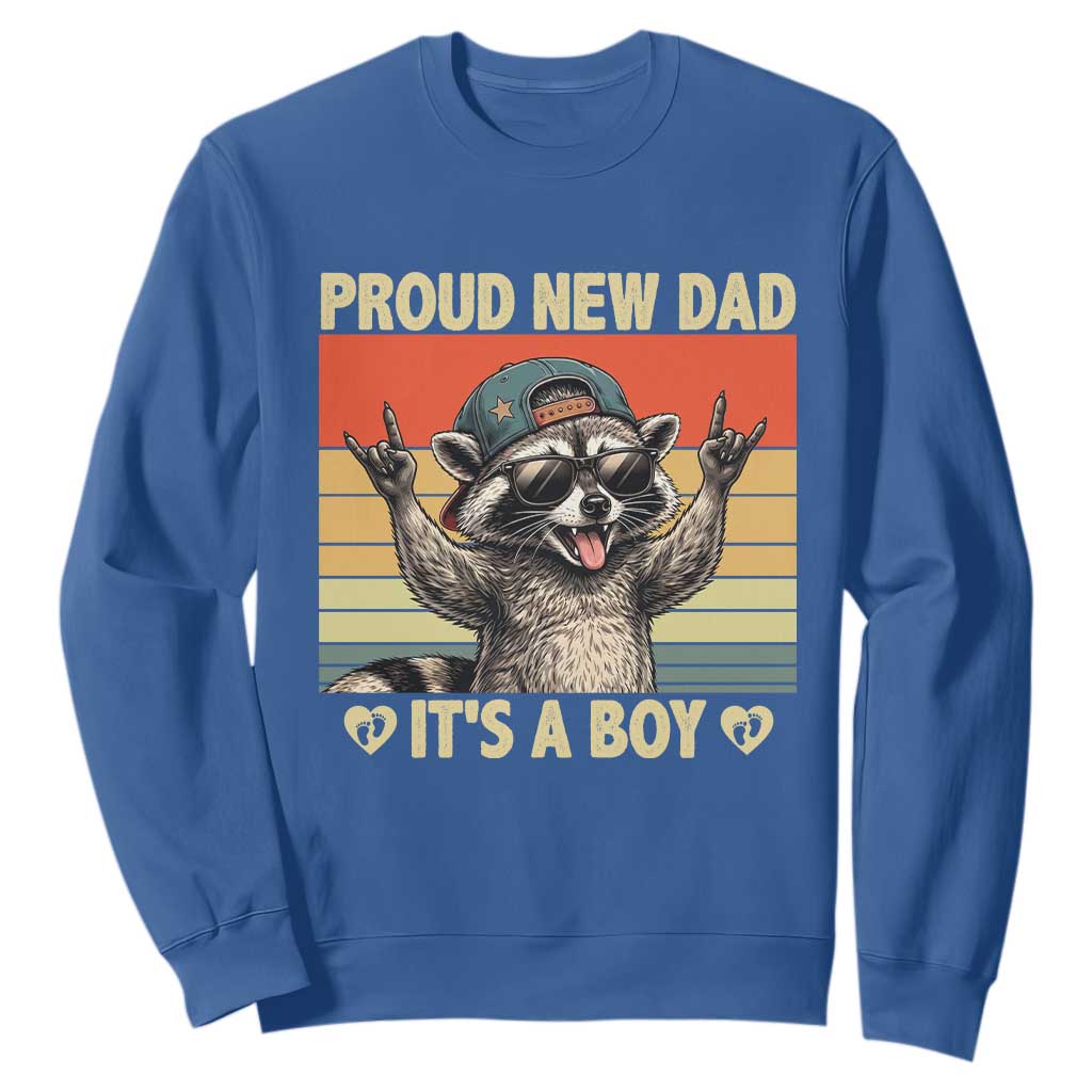 Proud New Dad It's A Boy Sweatshirt Funny Raccoon Humor Father's Day TS14 Royal Blue Print Your Wear